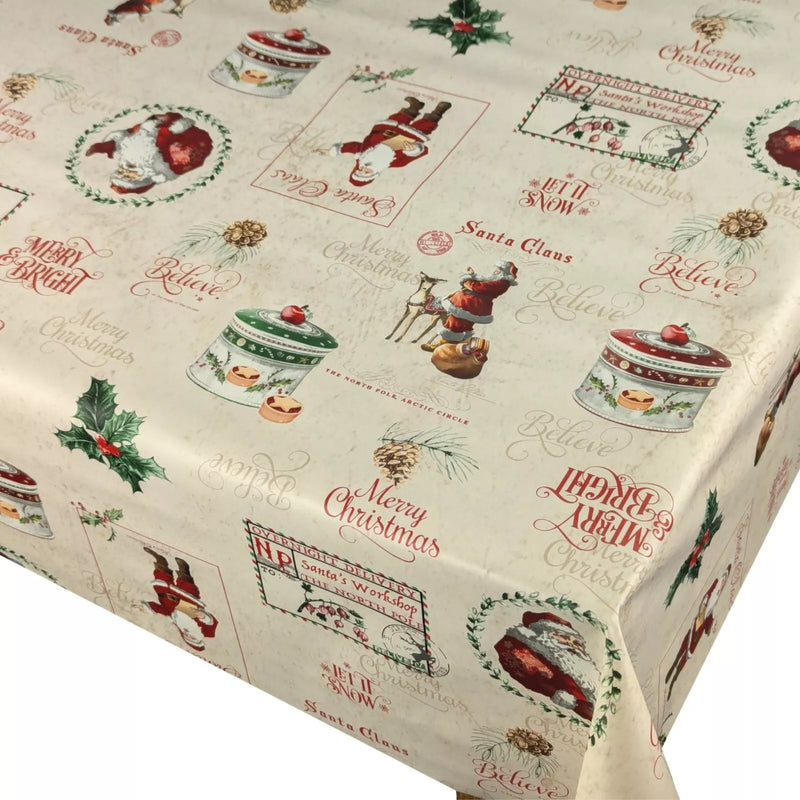 Christmas Santa Claus Cream Vinyl Oilcloth Tablecloth