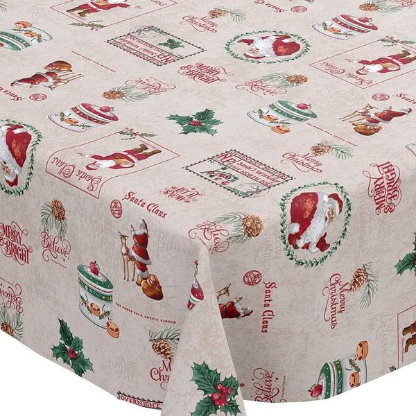 Santa Claus Cream vinyl tablecloth ROUND 138cm -Warehouse Clearance