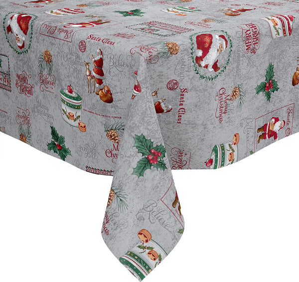 Santa Claus Grey vinyl tablecloth ROUND 138cm -Warehouse Clearance