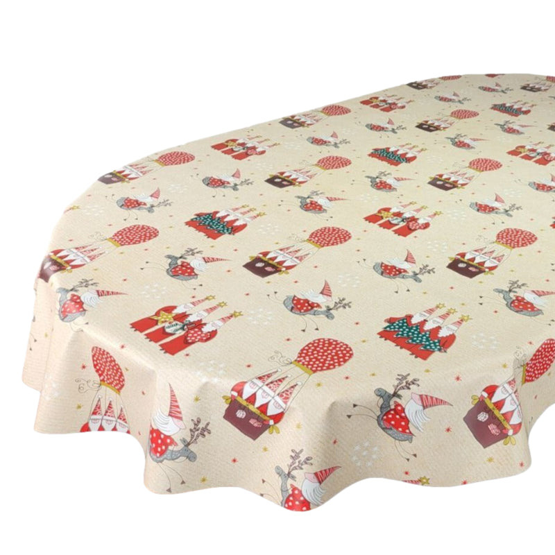 Oval Santa Lapland Cream Wipe Clean PVC Vinyl Tablecloth 180cm x 140cm