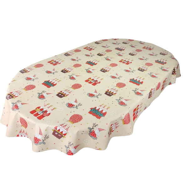 Oval Santa Lapland Cream Wipe Clean PVC Vinyl Tablecloth 250cm x 140cm