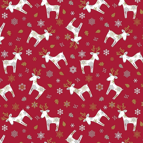 Scandi Reindeer Red vinyl tablecloth OVAL 220cm x 140cm-Warehouse Clearance