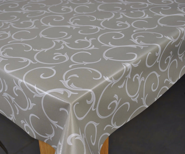 Scroll Pattern Taupe vinyl tablecloth 180cm x 140cm Warehouse Clearance