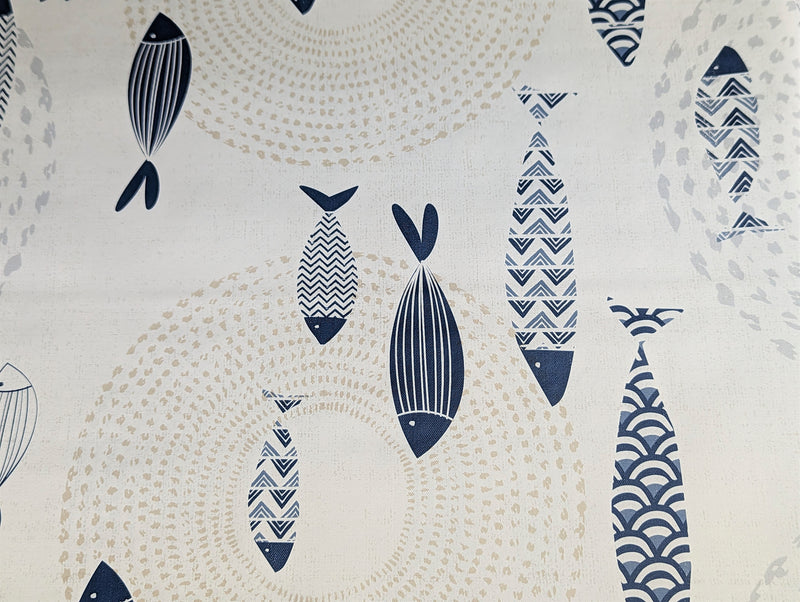 Seaside Fish Blue Tex vinyl tablecloth OVAL 220cm x 140cm-Warehouse Clearance