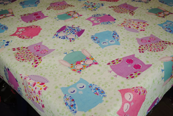 Shabby Owl Multi  Vinyl Oilcloth Tablecloth