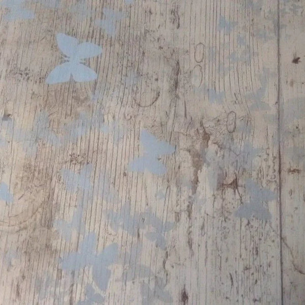 Butterfly on Wood Effect PVC Vinyl Wipe Clean Tablecloth 150cm x 140cm Warehouse Clearance