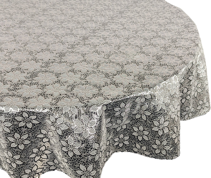 Poinsettia Silver Lace vinyl tablecloth ROUND 138cm -Warehouse Clearance