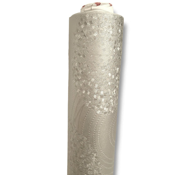 Silver Metallic mosaic squares PVC Tablecloth 20 Metres Roll