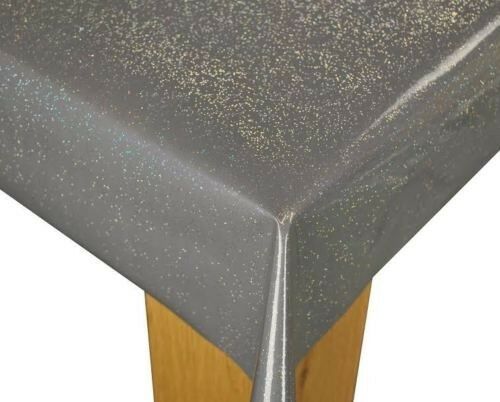 Slate Grey Glitter Sparkle PVC Vinyl Wipe Clean Tablecloth 120cm x  120cm Warehouse Clearance