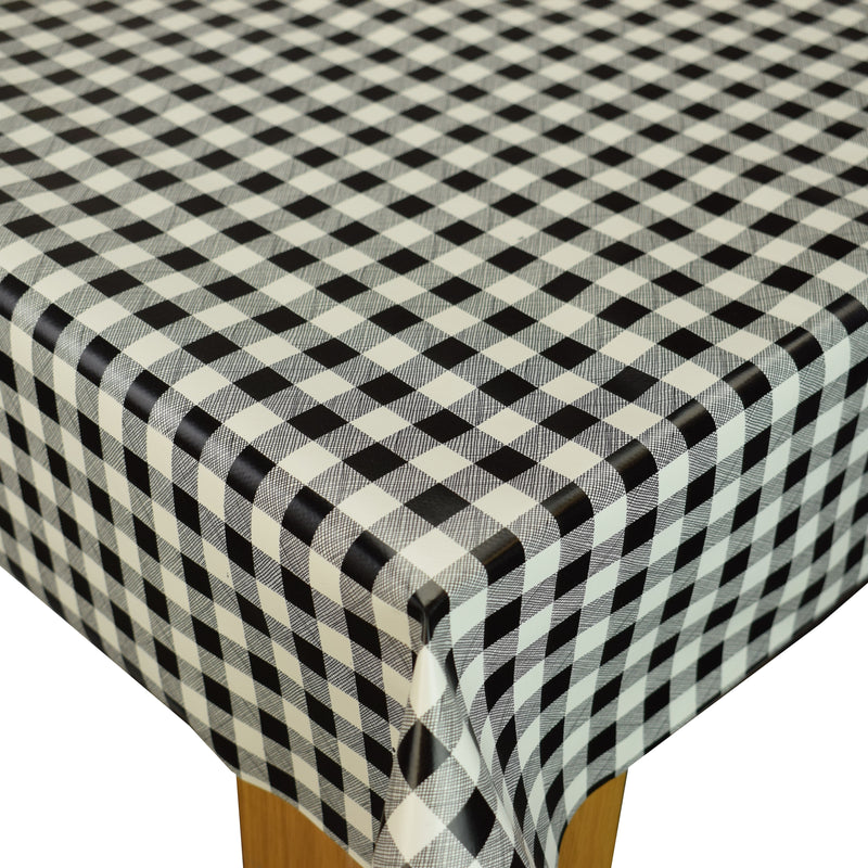 Black Gingham Small Check PVC Vinyl Wipe Clean Tablecloth 120cm x 140cm Warehouse Clearance