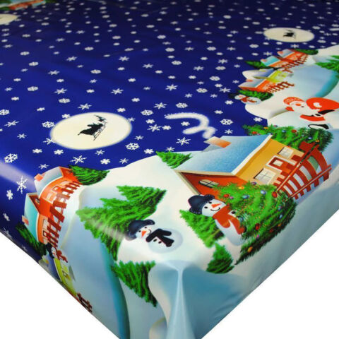 Blue Snowflake Christmas Border Roll PVC Vinyl Tablecloth 140cm x 20 Metres