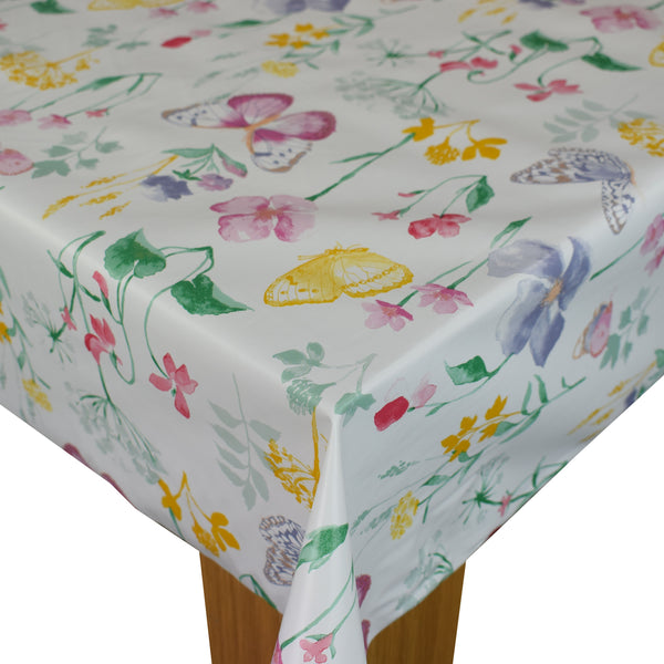 Pastel Spring Meadow Butterfly vinyl tablecloth 140cm x 140cm-Warehouse Clearance