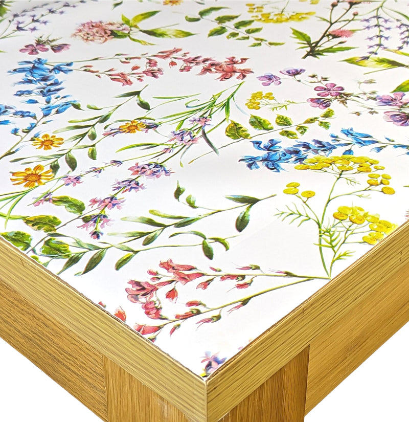 Padded Table Protector with Printed Summer Meadow Flowers Design - 140cm Wide, Heat Resistant, Durable, Waterproof, Table Cover for Dining, Kitchen, Indoor and Outdoor Use