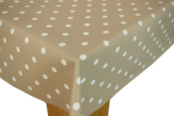 Taupe Polka Dot vinyl tablecloth 250cm x 140cm Warehouse Clearance