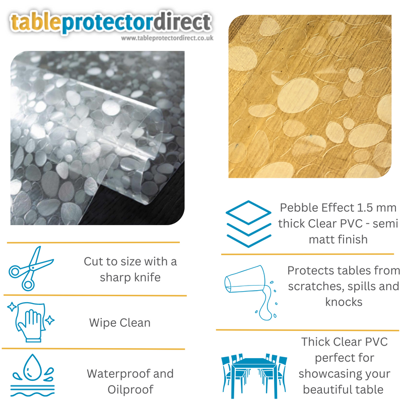 Pebble Effect Thick Clear 1.5mm Table Protector 120cm - All Lengths available