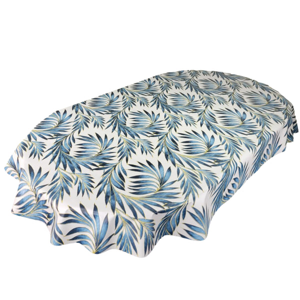 Oval Tropical Beach Palm Blue Wipe Clean PVC Vinyl Tablecloth 250cm x 140cm