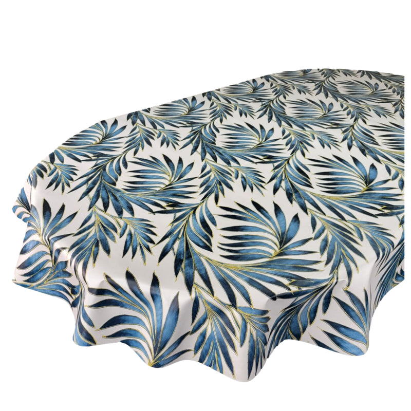 Oval Tropical Beach Palm Blue Wipe Clean PVC Vinyl Tablecloth 300cm x 140cm