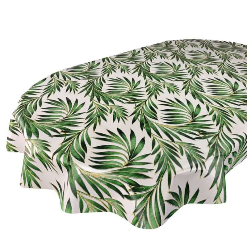 Oval Tropical Beach Palm Green Wipe Clean PVC Vinyl Tablecloth 180cm x 140cm