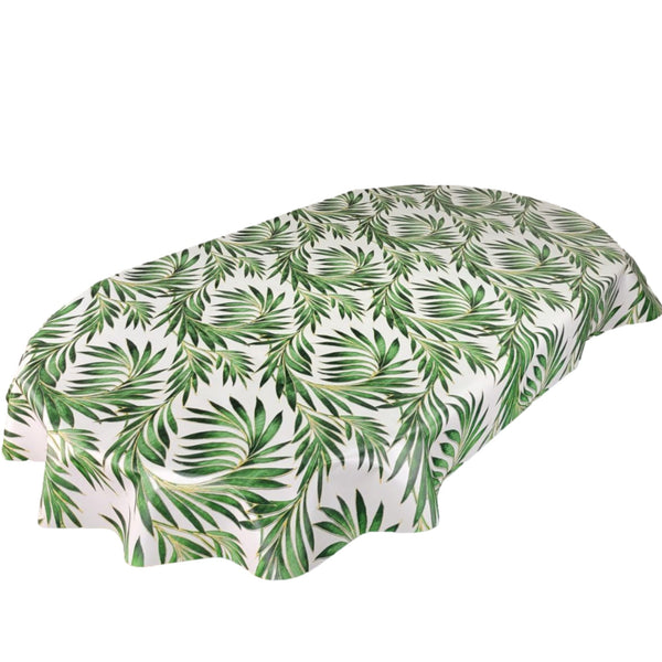 Oval Tropical Beach Palm Green Wipe Clean PVC Vinyl Tablecloth 200cm x 140cm