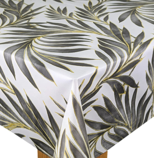 Tropical beach Palm Leaves Grey PVC Vinyl Wipe Clean Tablecloth 250cm x 140cm Warehouse Clearance