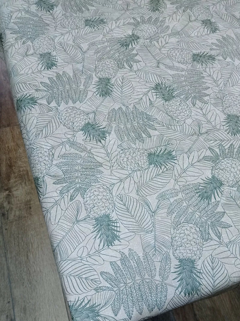 Tropical Leaves Pineapple Green Beige vinyl tablecloth 120cm x 140cm-Warehouse Clearance