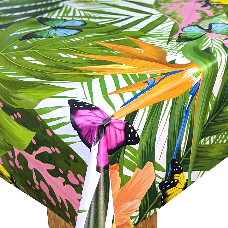 Tropical Rainforest Butterflies Multi vinyl tablecloth ROUND 138cm -Warehouse Clearance