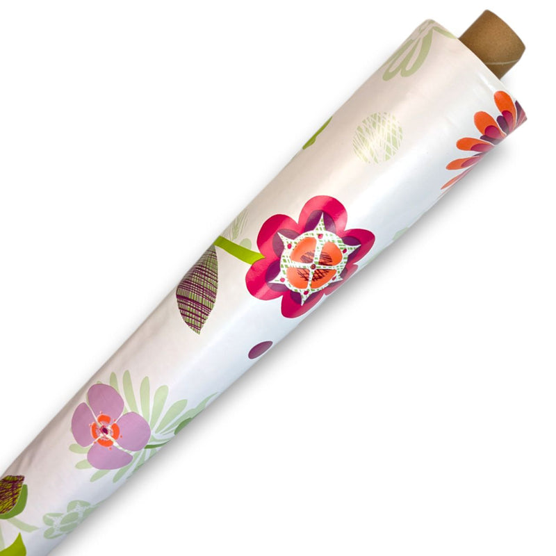 Bright Pink and Purple Flowers PVC Vinyl Tablecloth Roll 20 Metres x 140cm