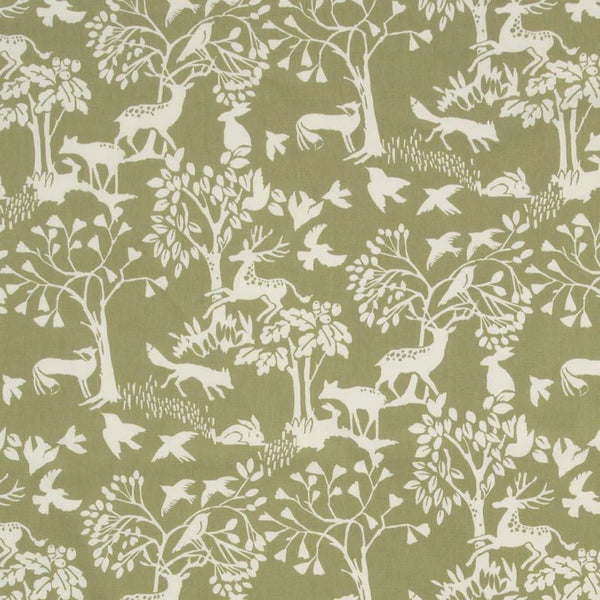 Vilda Woodland Sage Green Oilcloth Tablecloth by Clarke and Clarke ROUND 130cm - Warehouse Clearance