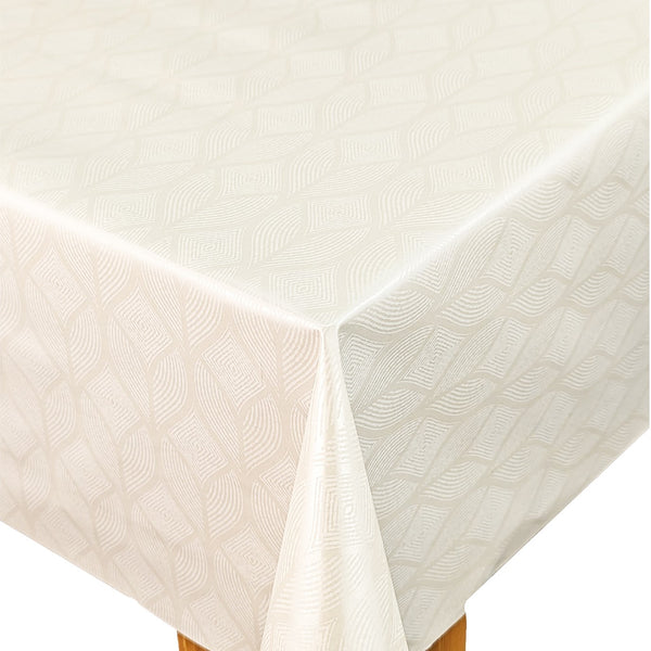 White Leaf Patterns on White Damask Vinyl Oilcloth Tablecloth