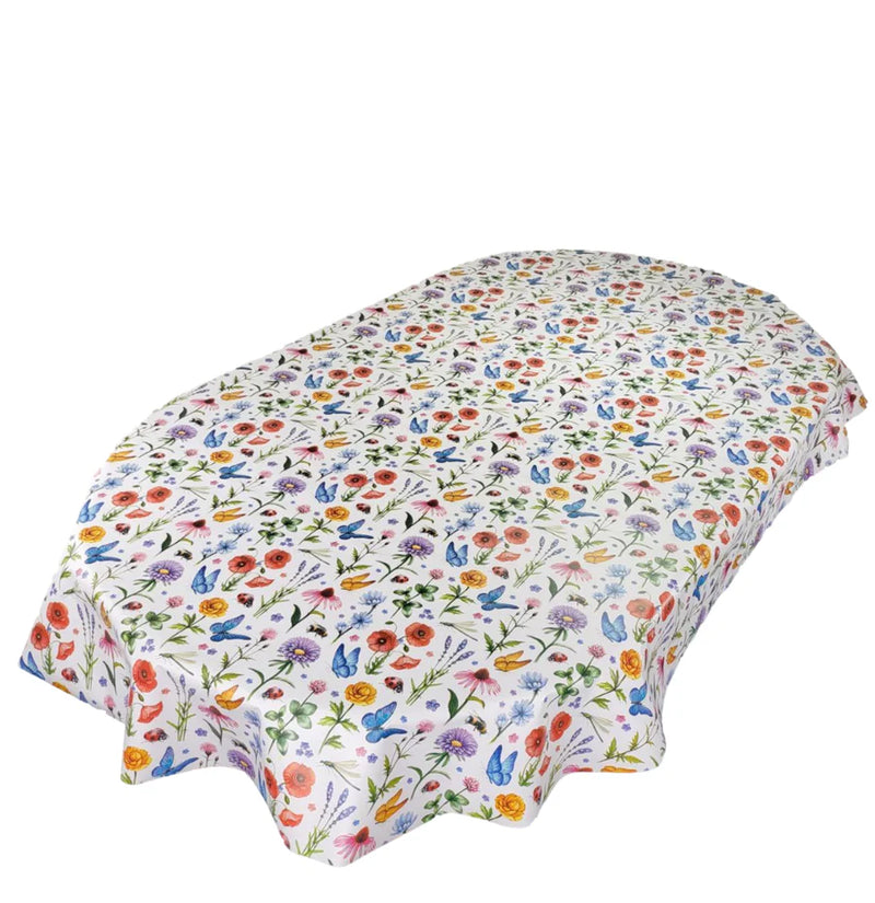 Wildflower Meadow OVAL with PARASOL hole 200cm x 140cm PVC Vinyl Wipe Clean Tablecloth  Warehouse Clearance