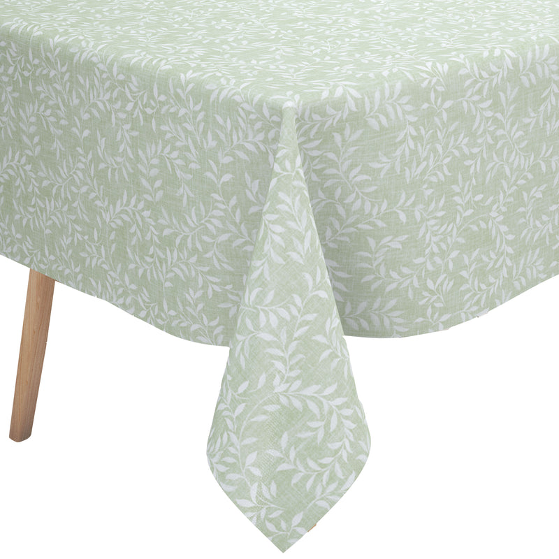 Willow Leaves Green PVC Vinyl Wipe Clean Tablecloth 100cm x 140cm Warehouse Clearance