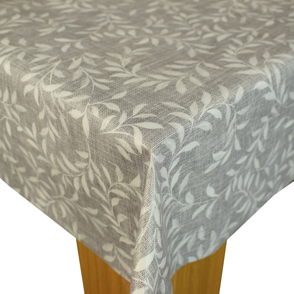 Willow Leaves Grey PVC Vinyl Wipe Clean Tablecloth 120cm x 140cm Warehouse Clearance