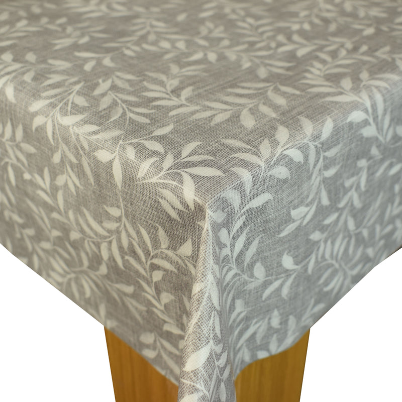 Willow Leaves Grey PVC Vinyl Wipe Clean Tablecloth 120cm x 140cm Warehouse Clearance