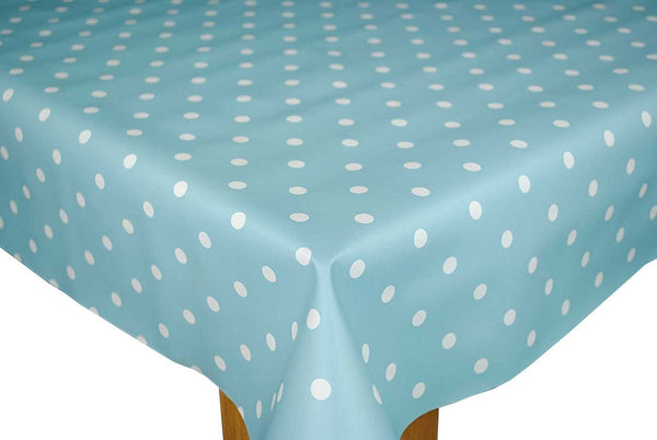 Duckegg Blue Polka Dot vinyl tablecloth 200cm x 140cm Warehouse Clearance