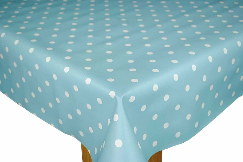 Duck Egg Blue Polka Dotty vinyl tablecloth 120cm x  140cm - Wrinkled- Warehouse Clearance