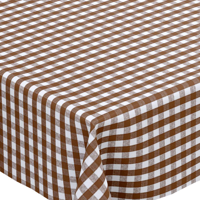 Brown Gingham Medium Check PVC Vinyl Tablecloth Roll 20 Metres x 140cm