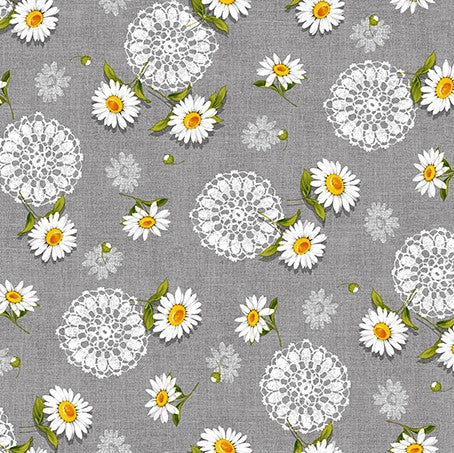 Daisy Doily Grey Vinyl Oilcloth Tablecloth