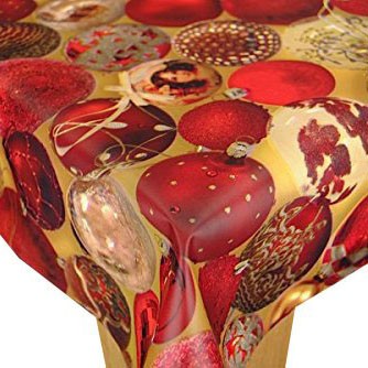 Christmas Baubles Red and Gold PVC Vinyl Tablecloth 20 Metres x 140cm