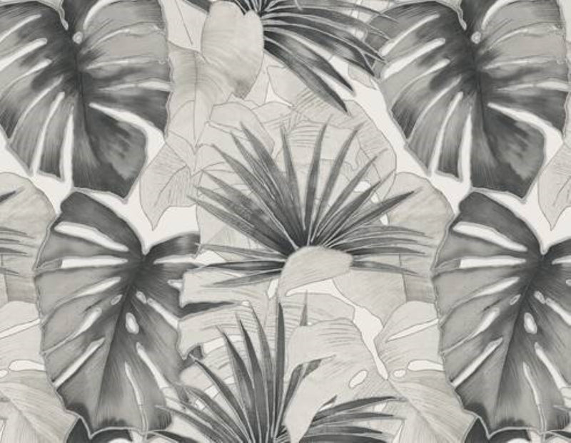 Grey Mono Jungle Leaves Vinyl Oilcloth Tablecloth