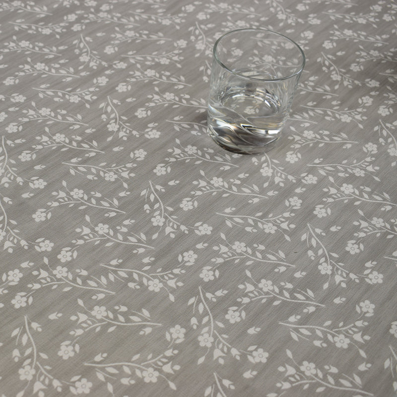 Floral Grey Flowers Vinyl Oilcloth Tablecloth