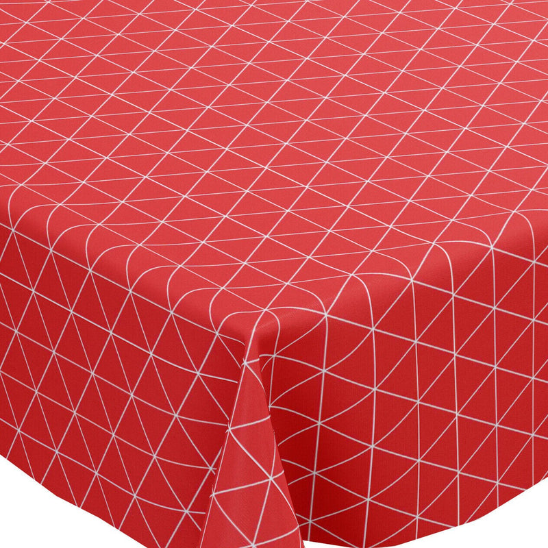 Geometric Triangles Red  PVC Vinyl Tablecloth 20 Metres x 140cm