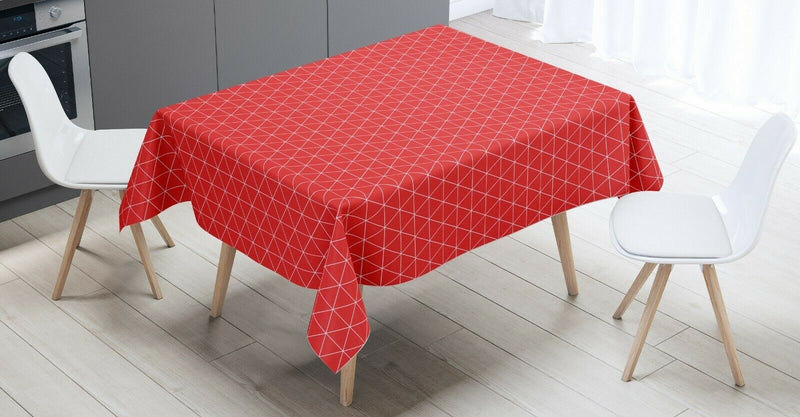 Geometric Triangles Red  PVC Vinyl Tablecloth 20 Metres x 140cm