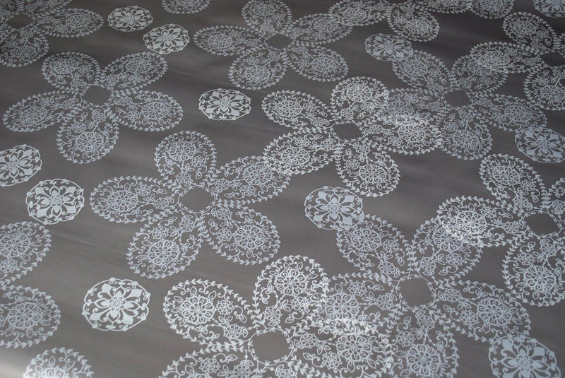 Gunmetal Lace PVC Vinyl Wipe Clean Tablecloth ROUND 138cm Warehouse Clearance