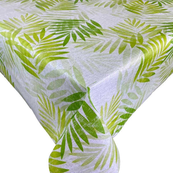 Exotic Leaves Green Vinyl Oilcloth Tablecloth