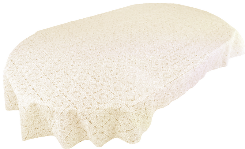 Oval Angel Lace Cream Wipe Clean PVC Vinyl Tablecloth 300cm x 140cm