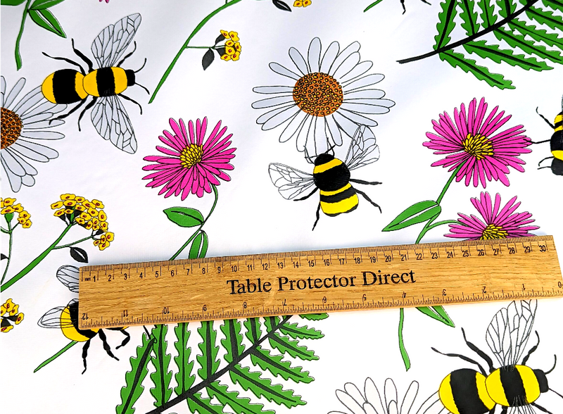 Busy Bee Meadow Bright Parasol Hole Wipe Clean Tablecloth Vinyl PVC 200cm x 140cm