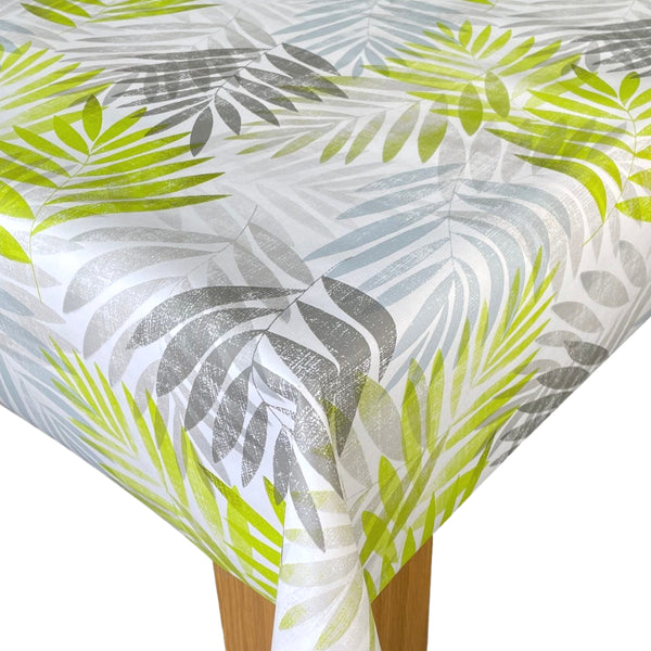 Exotic Leaves Grey and Green  Vinyl Oilcloth Tablecloth