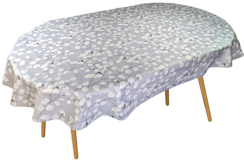 Oval Honesty Grey Wipe Clean PVC Vinyl Tablecloth  250cm x 140cm