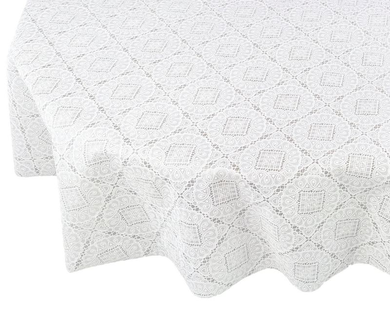 Oval Angel Lace White Wipe Clean PVC Vinyl Tablecloth 250cm x 140cm