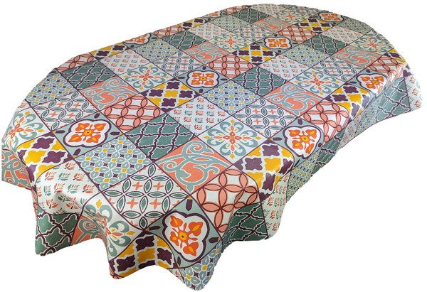 Oval Porto Tiles Multi Wipe Clean PVC Vinyl Tablecloth  300cm x 140cm